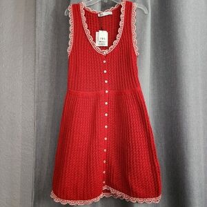 Zara Red Lace-Trim Casual Dress